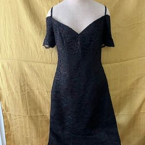 Off Shoulder black lace dress.